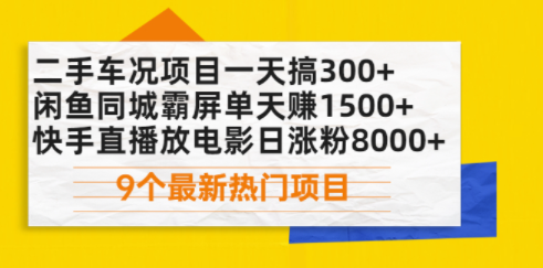 9個熱門項目-二手車-閑魚-快手-資源網站