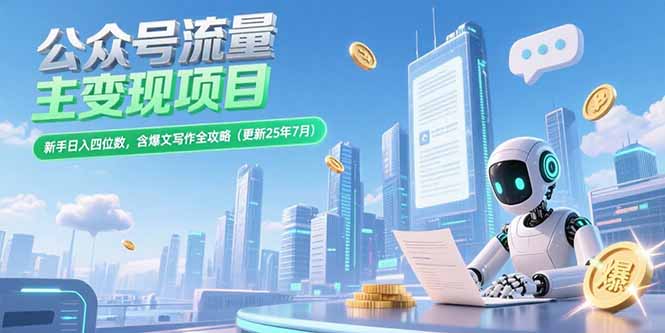 公眾號流量主變現秘籍：新手如何輕松實現日入四位數+爆文寫作全攻略-資源網站