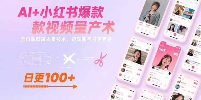 AI+小紅書爆款視頻量產術：全自動剪輯去重_矩陣賬號實現日更百條技巧-資源網站