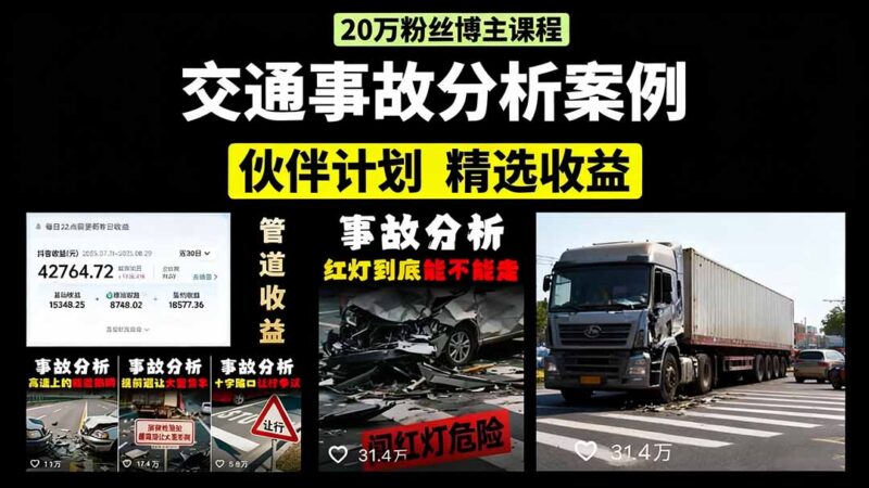 交通事故分析案例短視頻教程：剪輯技巧+文案模板+配音教學+如何快速起號-月收入2w+-資源網站